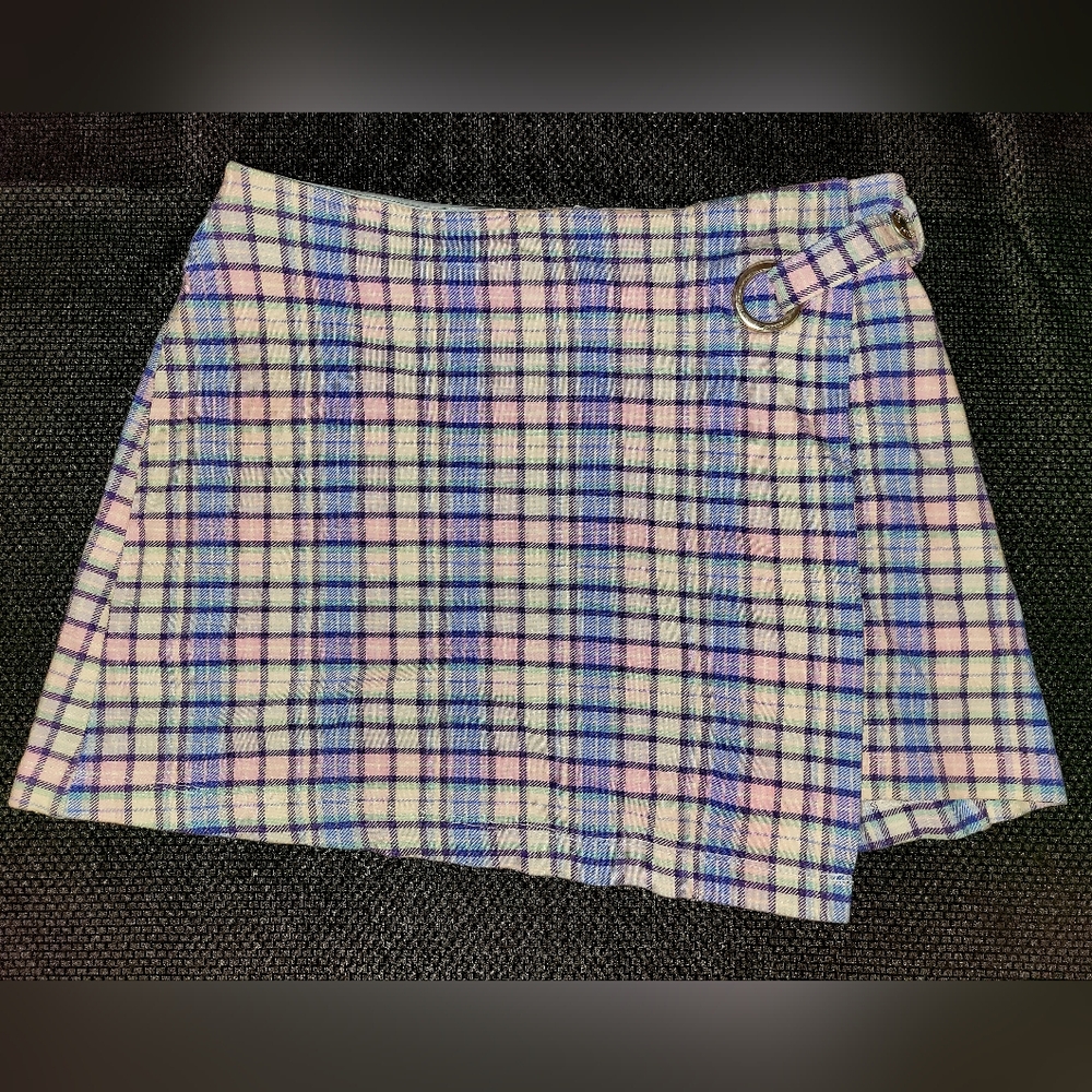 Justice Plaid Multi Color Wrap Mini Skirt Casual Resort Wear